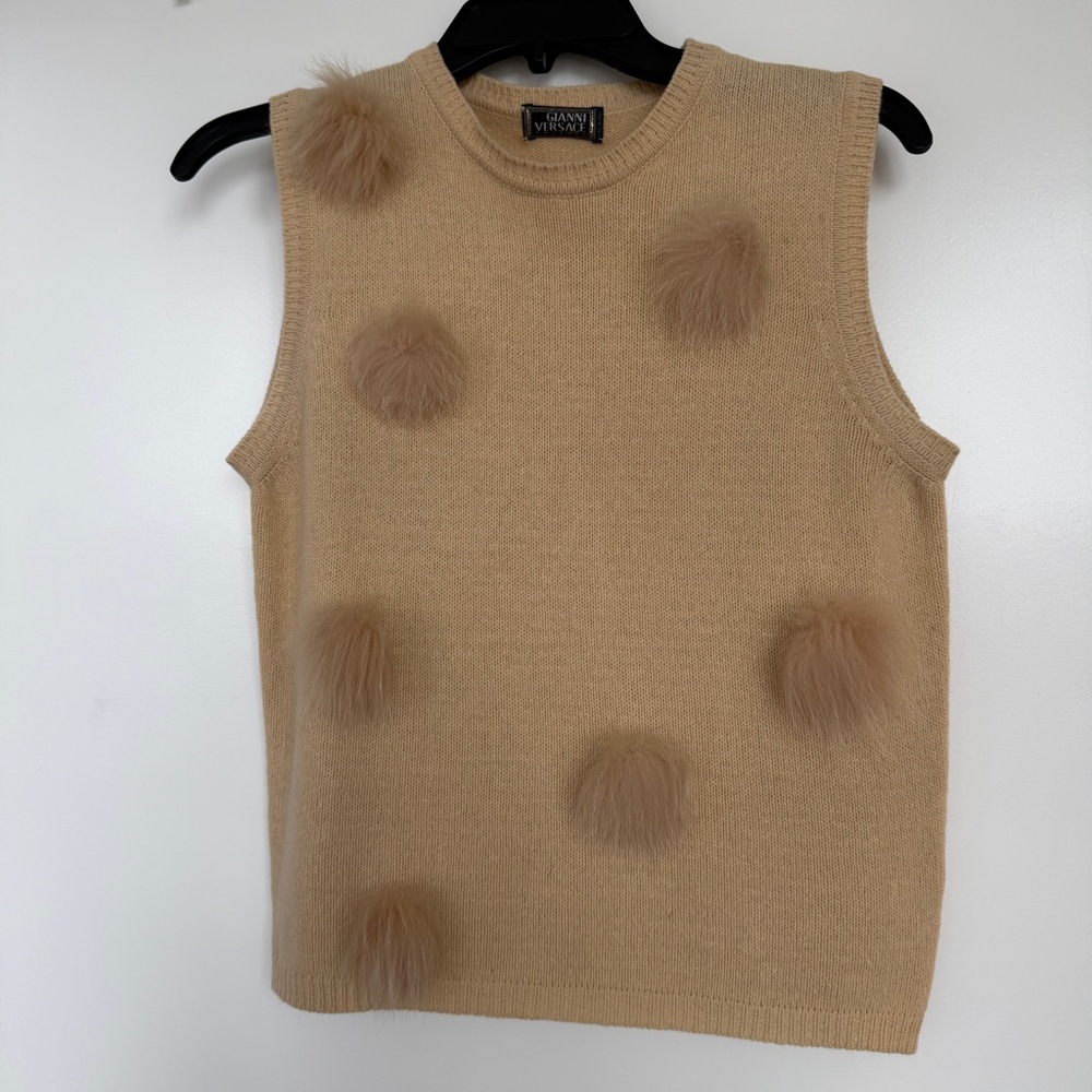 Gianni Versace Knit Tank Sweater With Fur